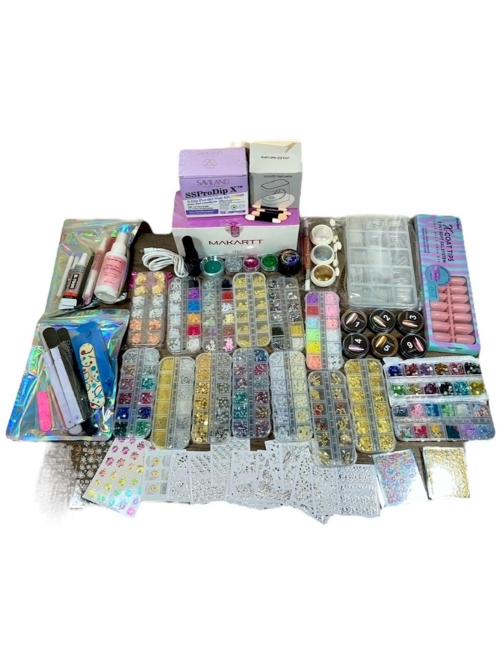 DIY Nail Manicure Dip Powder Gel UV Lamp Tools Nail Art Glitter Bundle